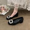 French Thick Heel Single Shoes Women's New Black Elegant Rhinestone High Heels Women's Low Cut New Shoes