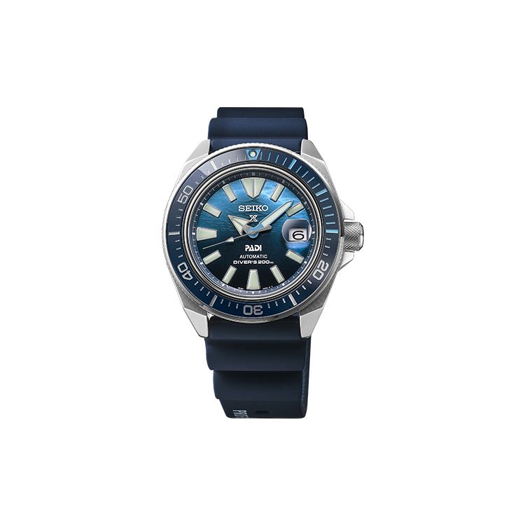 Seiko Men's Blue Prospex Padi Limited Edition Samurai 200M Water Resistant Automatic Mechanical Movet Silicone Strap Watch 43.8Mm Watches Srpj93k1