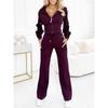 2025 Autumn/Winter European & American Solid Color Hooded Zip-Up Top and Wide-Leg Pants Set