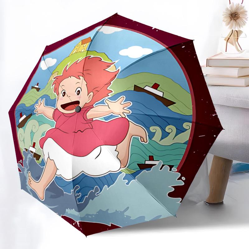 Spirited Away Automatic Folding Umbrella with Sturdy Iron Frame, Portable Compact Travel Umbrella All-Season Use Parties 0807059