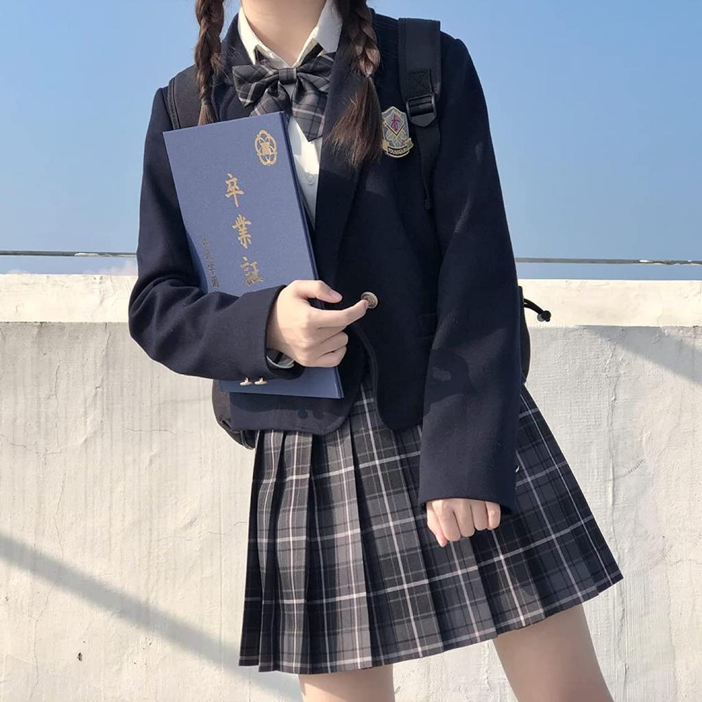 High School Sailor JK Set with and Check School Matching Graduation Halloween Cosplay [cnstone] Girls' Uniform, Suit, Uniform, 5-Piece Ribbon, Blazer,