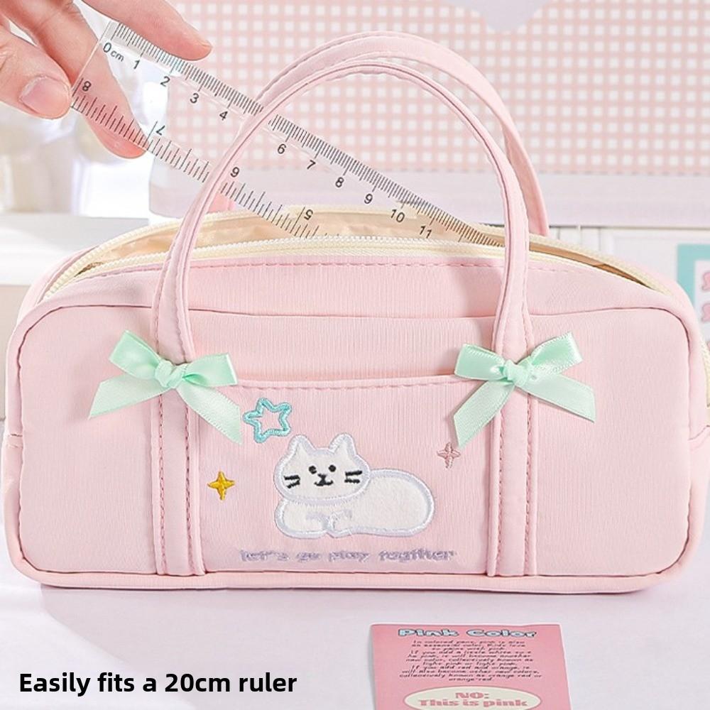 Large Capacity Korean Stationery Bag Embroidery Cat Pen Storage Bag School Office