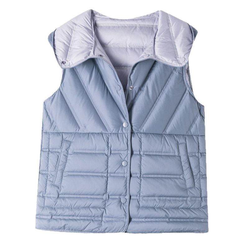 Womens Lightweight Hooded Down Vest White Duck Puffer Short Fit Casual Winter Outerwear