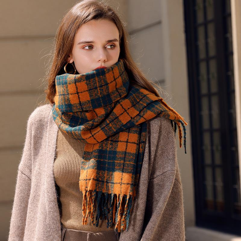 Scarf Women's Winter High End New Thickened Warm Scarf Plaid Shawl Versatile Autumn and Winter