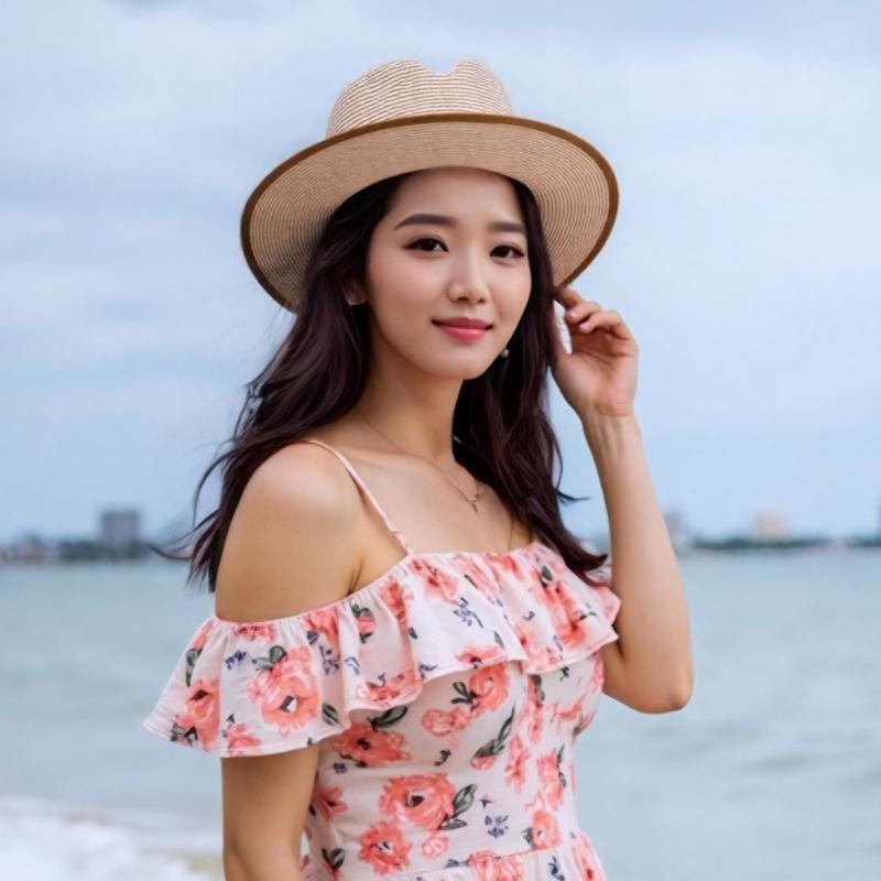 Adjustable Breathable Paper Braid Summer Dress Hat With Rolled Brims Bows Detail Colorful Party Hat for Women and Girls