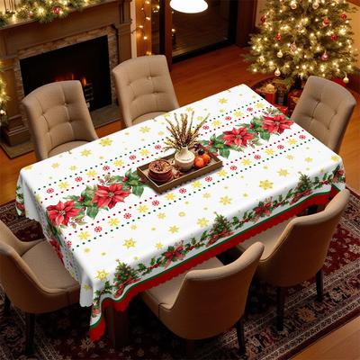 Christmas Tablecloth, Christmas Tree Red Ribbon Waterproof Tablecloth, Round Table Available, Dining Table Decoration Cover
