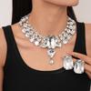 Exaggerated Inlaid Rhinestone Earrings Jewelry Set Square Necklace for Women Wedding Party Accessories