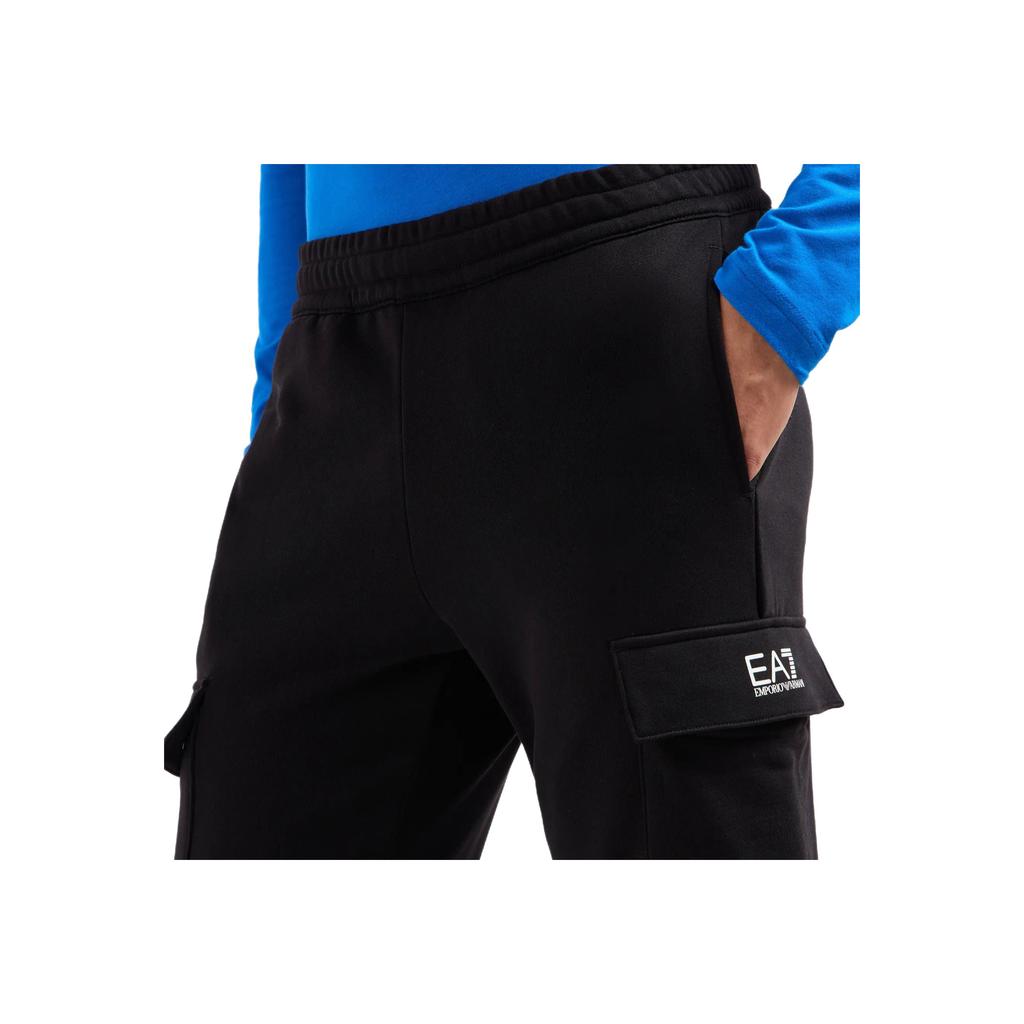 Emporio Armani EA7 FW24 Gładkie Spodnie Casualowe Męskie z Elastycznym Pasem i Ściągaczami Czarny 8NPP68-PJVTZ-1200