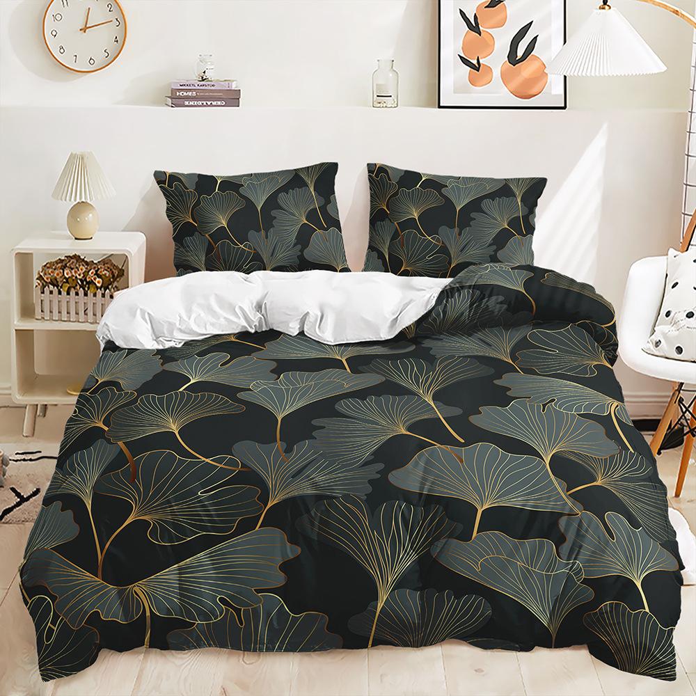 Bed Three-Piece Fallen Leaves Autumn Maple Leaf Quilt Cover 3D Digital Printing Kit