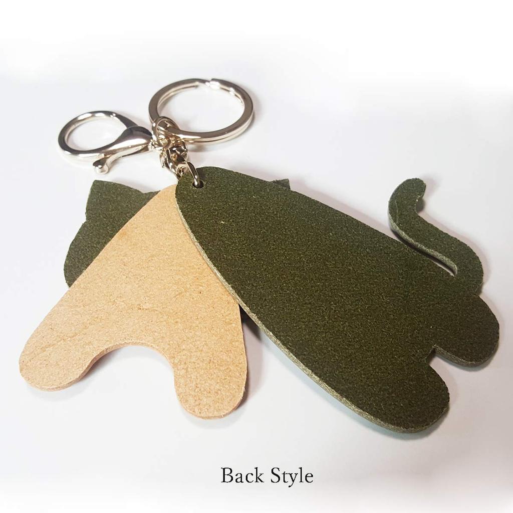 [byDream] 3-Section Cat Keychain, Genuine Leather, Perfect for Cat Lovers, Bag Charm, 8cm Large Cat, Cowhide Leather, Gift, Gift (Orange)