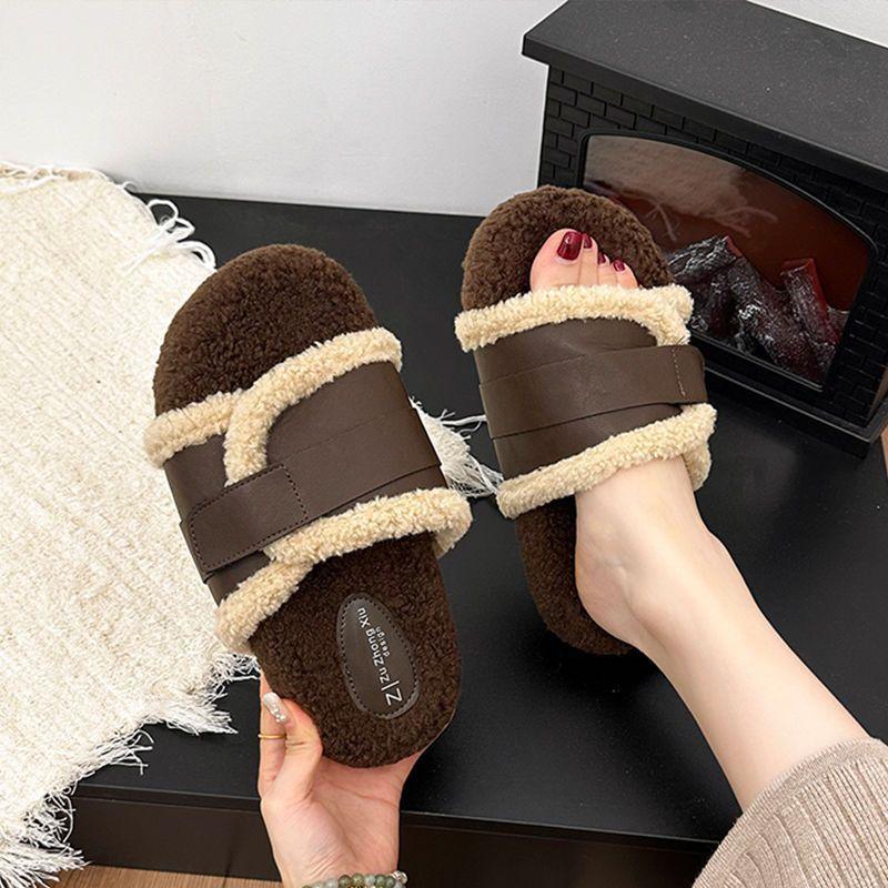 Retro erhöhte dicksohlige flauschige Hausschuhe für Damen-Outdoor-Bekleidung 2025 neue Herbst- und Wintermode vielseitige Mode Baumwollhausschuhe