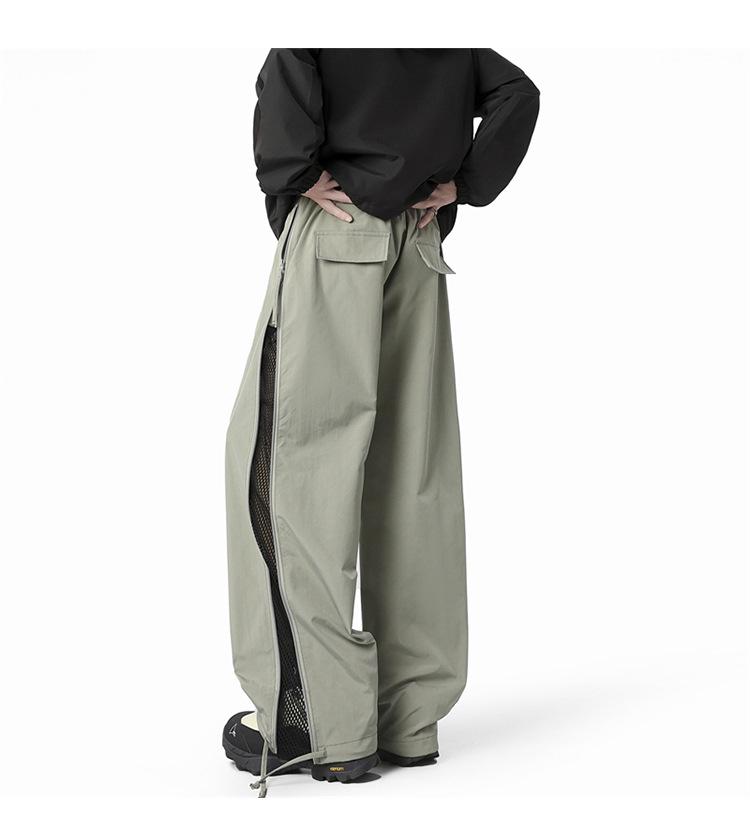 Men's Hong Kong Style Ice Silk Cargo Pants - Summer 2025, Thin, Quick-Drying, Side Zipper, Mesh Casual Pants.