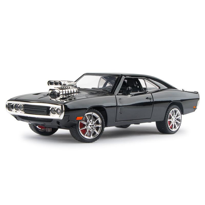 

1/24 Dodge Charger 1970 Сплавная машина Литые и игрушечные транспортные средства Модель автомобиля Звук и свет Игрушки для детей Подарки чёрный