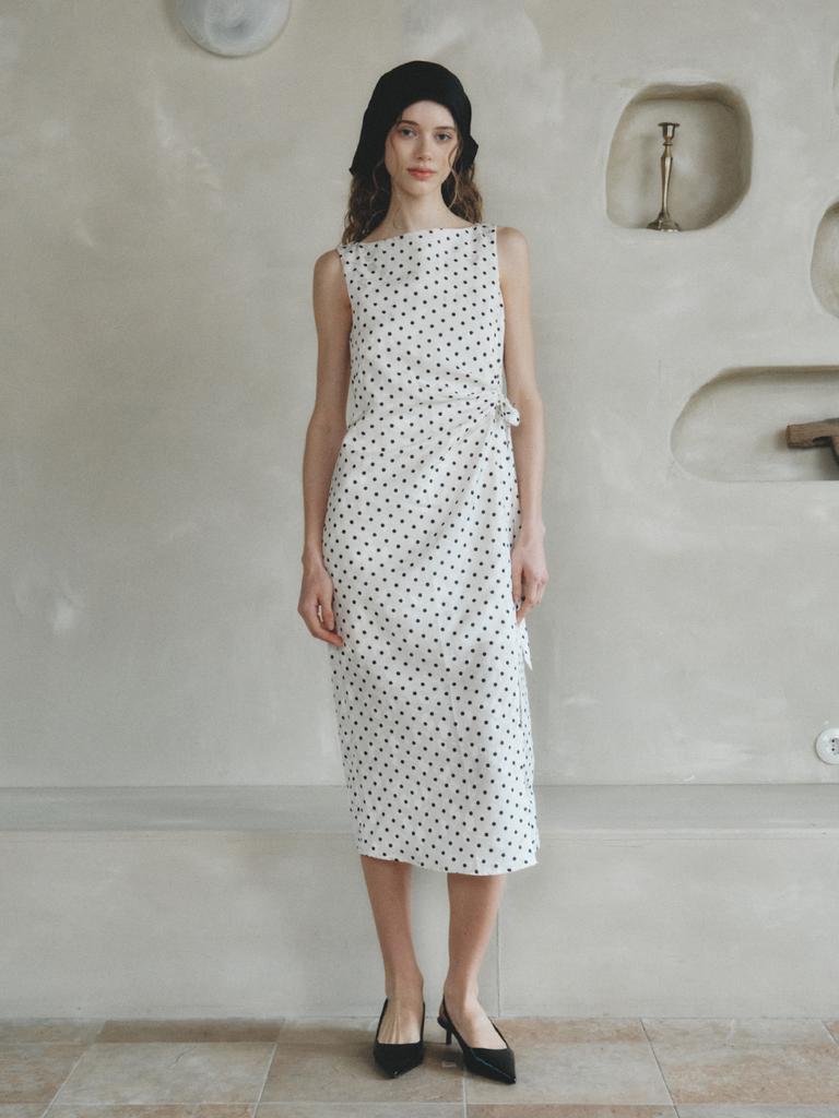 Lenina Bonita Dot Long Sleeveless Dress_Ivory