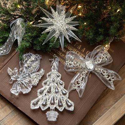 Crystal Clear Christmas Ornament Sparkly Tree/Ballerina/Bow/Star Christmas Hanging Decoration for Bedroom Living Room Farmhouse Holiday Home Decor