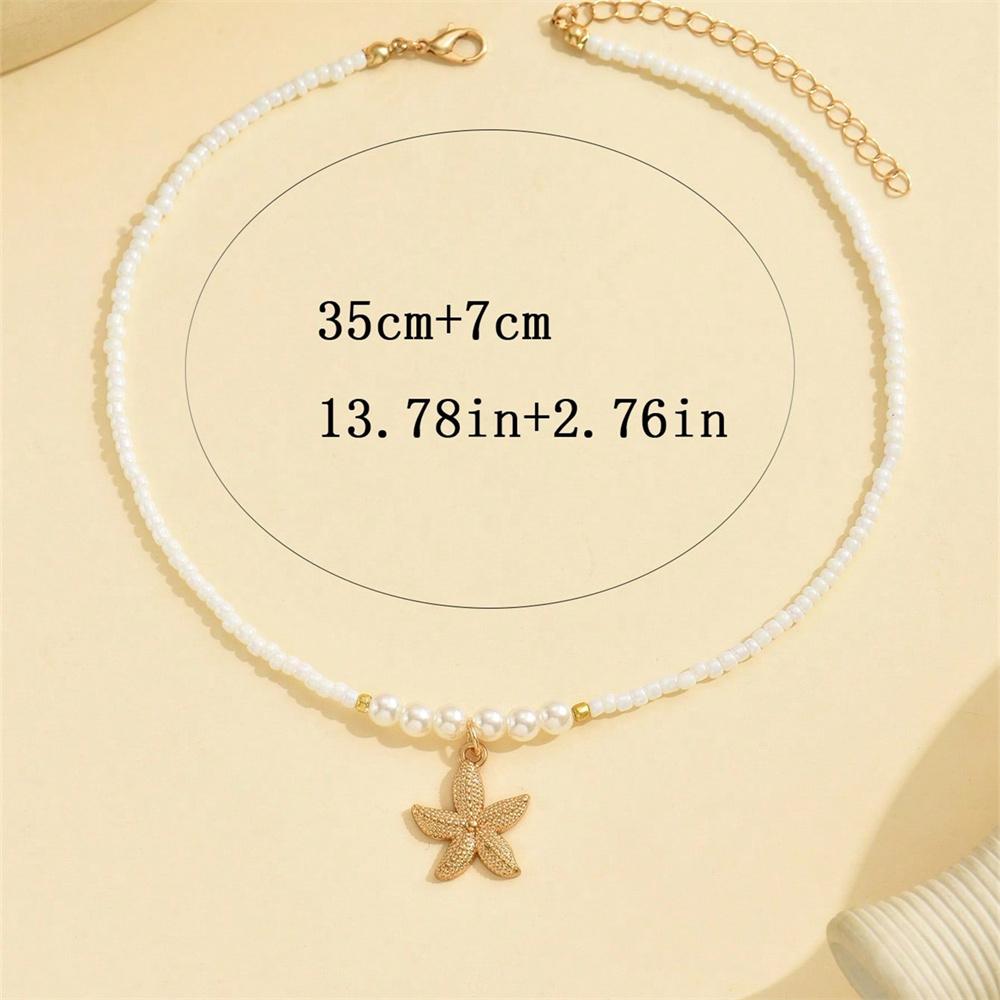 1pc Handmade Starfish Pendant Necklace With Faux Pearl Beads, Ocean Theme Jewelry For Women To Wear Daily