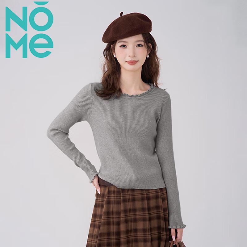 NOME Women's Ruffle Edge Round Neck Knit Top