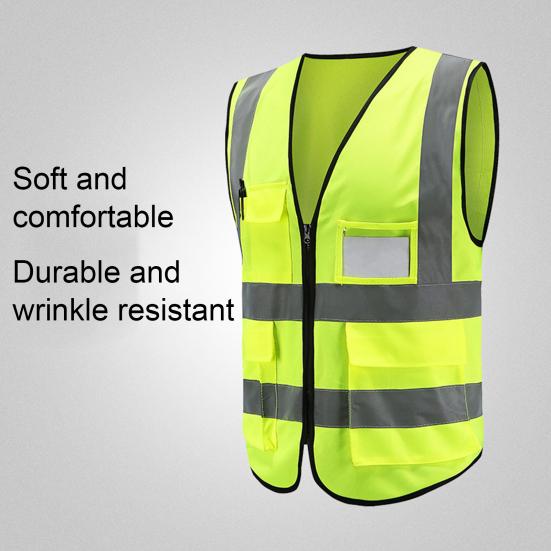 Warnweste mit hoher Sichtbarkeit und mehreren Taschen, Sicherheitsstrickgewebe, reflektierende Weste, Kleidung