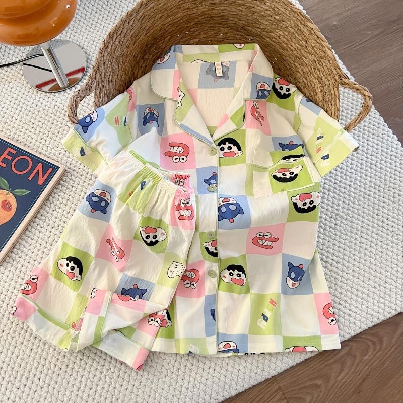 Summer New Pajamas Women's Short-sleeved Shorts Thin Cloud Cotton Cartoon Cute Large Size Korean Version Loungewear