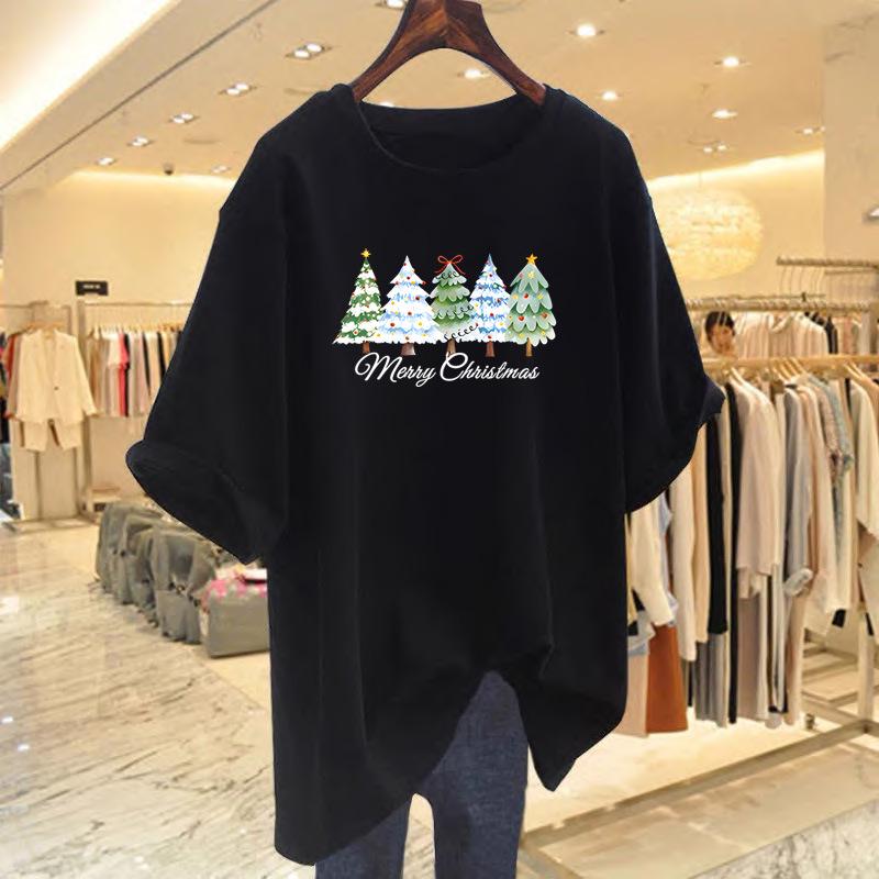 Dámské bavlněné tričko s volným krátkým rukávem a potiskem písmen - Letní kolekce