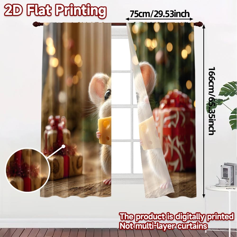 2pcs, 2D FLAT PRINTING Curtains (Without Rod) CheesyChristmas Chic Pattern Curtains Fabric Curtains Holiday Ldeal for Bedroom &