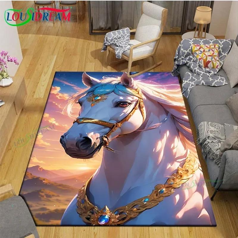 3D Realistic Horse Print Area Rug – Non-Slip Large Carpet for Living Room or Kids Bedroom – Artistic Home Decor Floor Mat