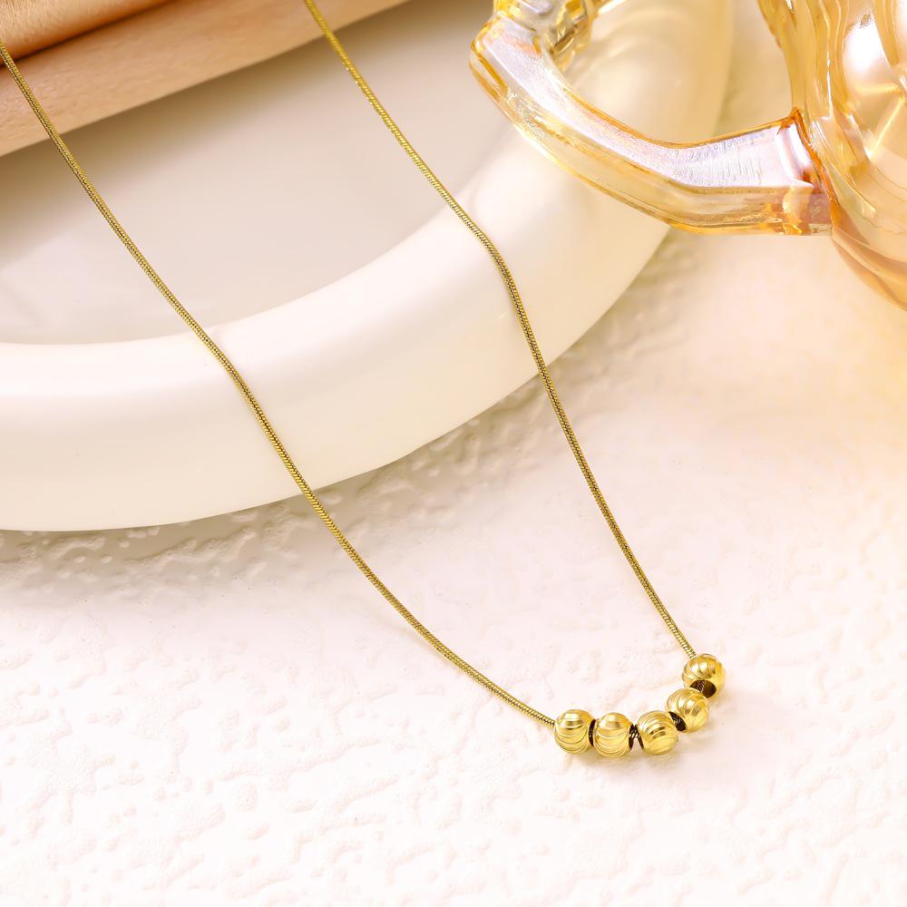 Douyin Celebrity Lucky Five Blessings Necklace: Gold-Plated Bead Pendant in Carved Titanium Steel.