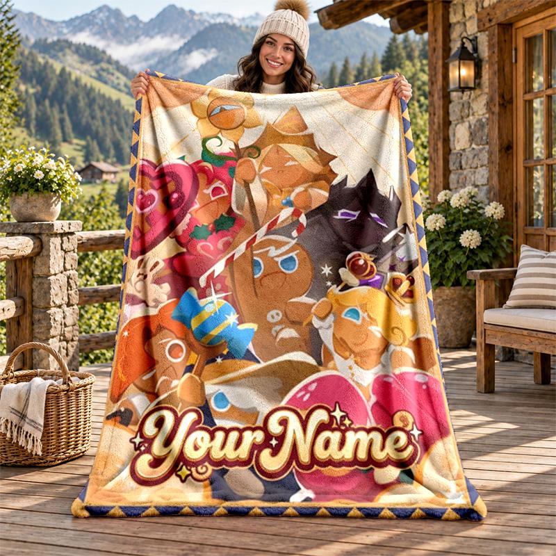 Cookie Run Kingdom Custom Name Flannel Blanket Personalized Soft Warm Plush Throw Blanket Customized Gift for Family Friends
