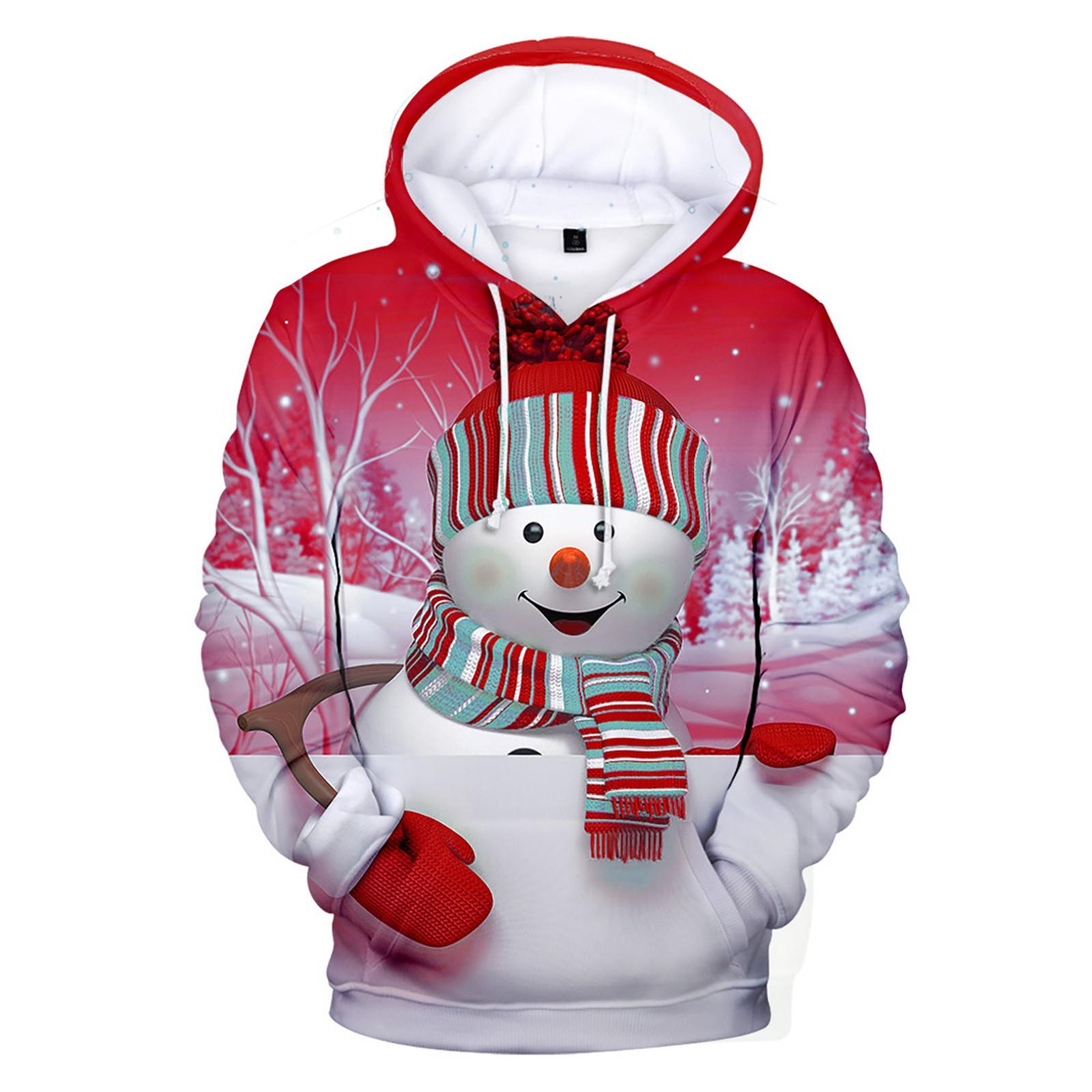 

Модные женские рождественские принты с длинными рукавами и капюшоном, свитера, топы M красный