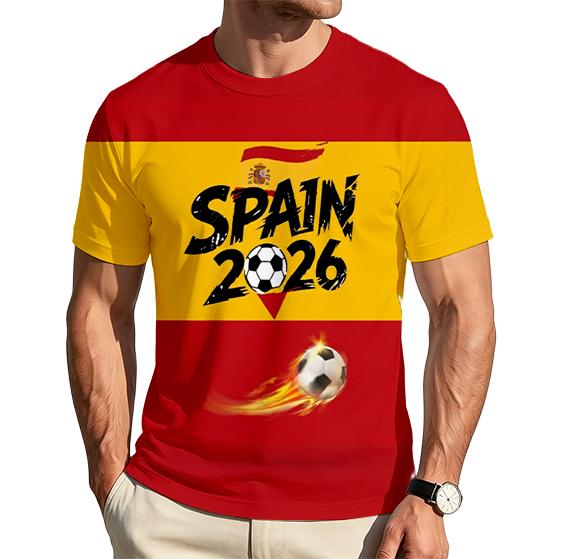Men's Crew Neck Short Sleeve T-Shirt with Spain 2026 Football Print Casual Fit Lightweight Comfortable Design