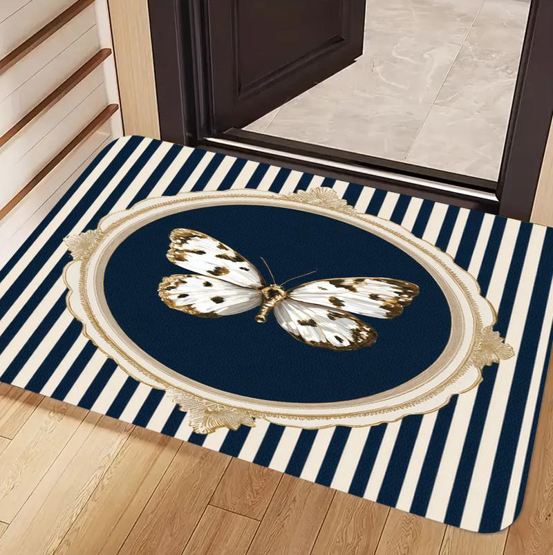Modern Simple Retro Stripe Butterfly Fish Doormat Non-Slip Wear-Resistant Soft Dustproof Decorative for Entrance Door 40x60cm