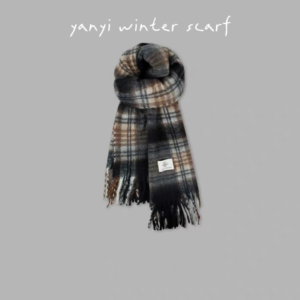Women's Autumn & Winter Plaid Scarf: Thick Imitation Cashmere Shawl, Solid Color Neck Warmer for Students