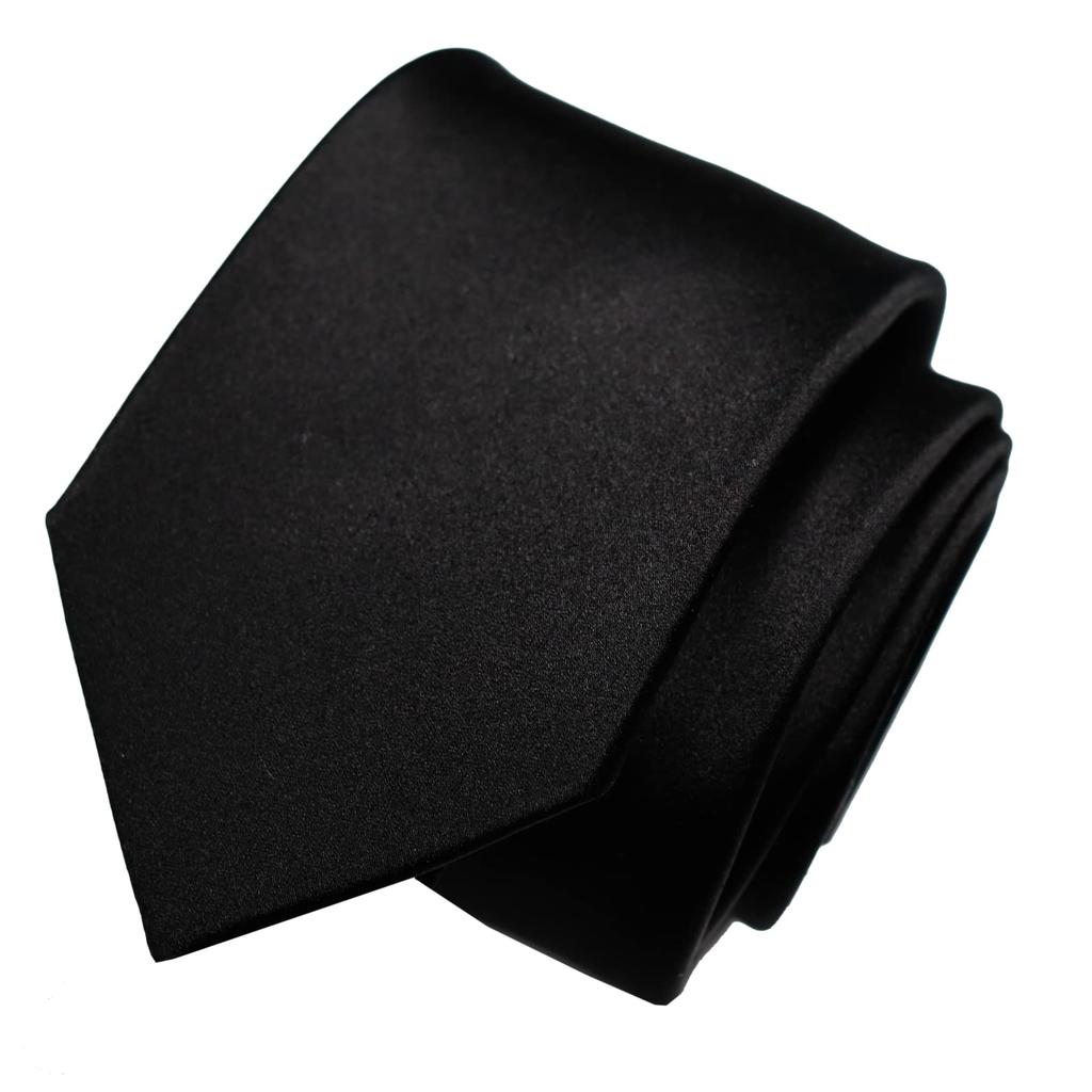 [Michiko London] KOSHINO Black Tie, Formal, Black, Ceremonial, Funeral, Memorial Service, Brand, Satin Weave, Plain, Slim Tie, 7cm, Silk Blend,