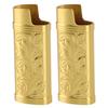 2pcs Retro Lighter Case Compact 3D Floral Stamped Engraving Zinc Alloy Protective Case Cover Gold