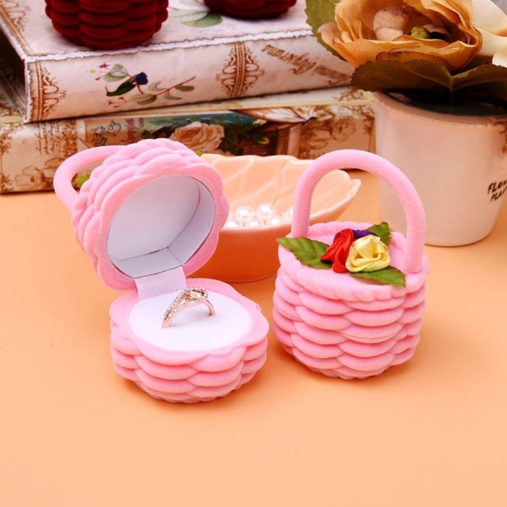 Cute Design Flower Basket Ring Box Velvet Material Ring Box Case Jewelry Ring Box Jewelry Display