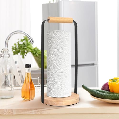 

Trusthere Kitchen Paper Holder, One-Handed Kitchen Paper Roll Holder, Vertical Paper Stand, Standing Kitchen Paper Towel Holder with Heavy-Duty Wooden