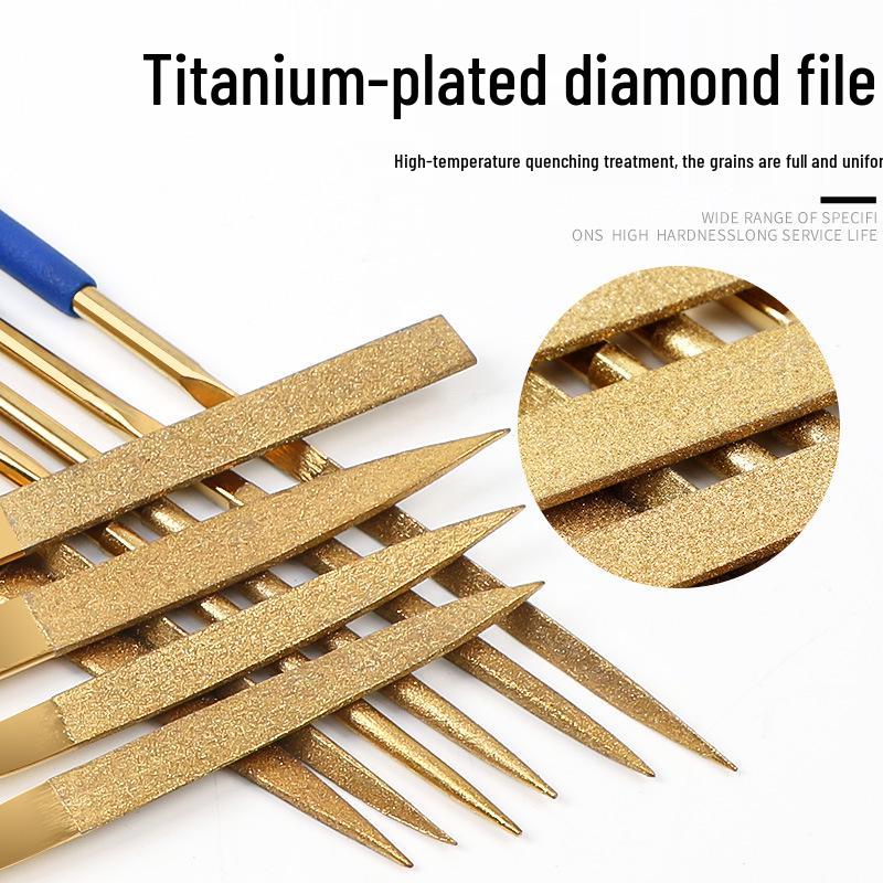 Titanium-Plated Diamond File Set: Flat/Incline with Extra Grade Carborundum for Precision Shaping, Free Shipping