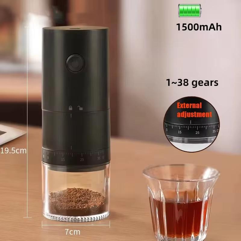 

Новая портативная электрическая кофемолка с жерновами с 38 передачами, регулируемым грубым и тонким помолом кофе, съемной камерой для домашнего путешествия