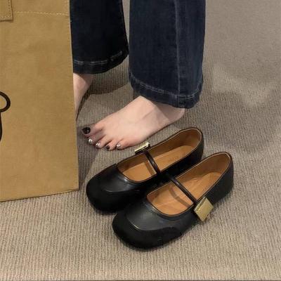 Mary Jane Shoes Women's Red Single Shoes Summer Belt Soft Sole Round Head Shallow Mouth One Word Doudou Shoes Annual Soft Surface