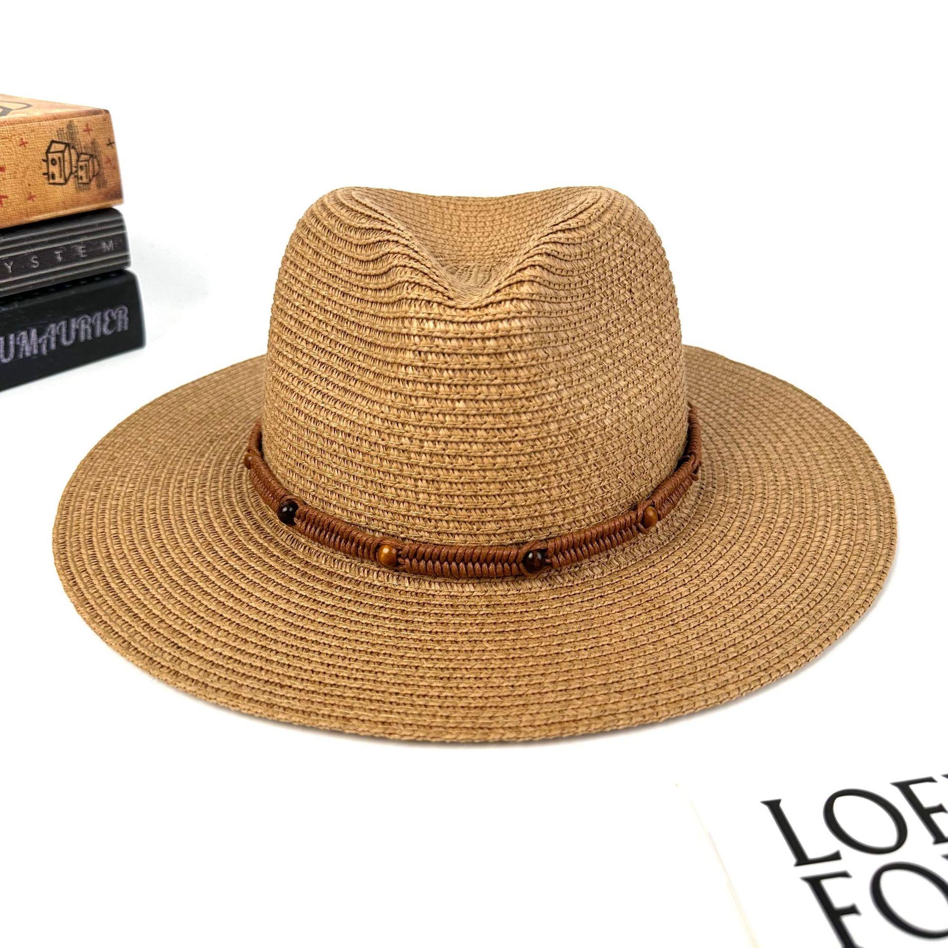 

Men S And Women S Top Hats, New Sunscreen Denim Sunshade Straw Hat, Ethnic Style Outdoor Seaside Beach Sun Hat M（56-58cm） темного кольору хакі