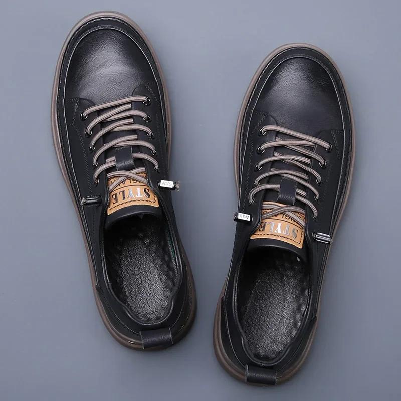 New Shoes for Men Genuine Leather Casual Shoes Fashion Concise Flat Skateboard Shoes Street Cool Sneakers