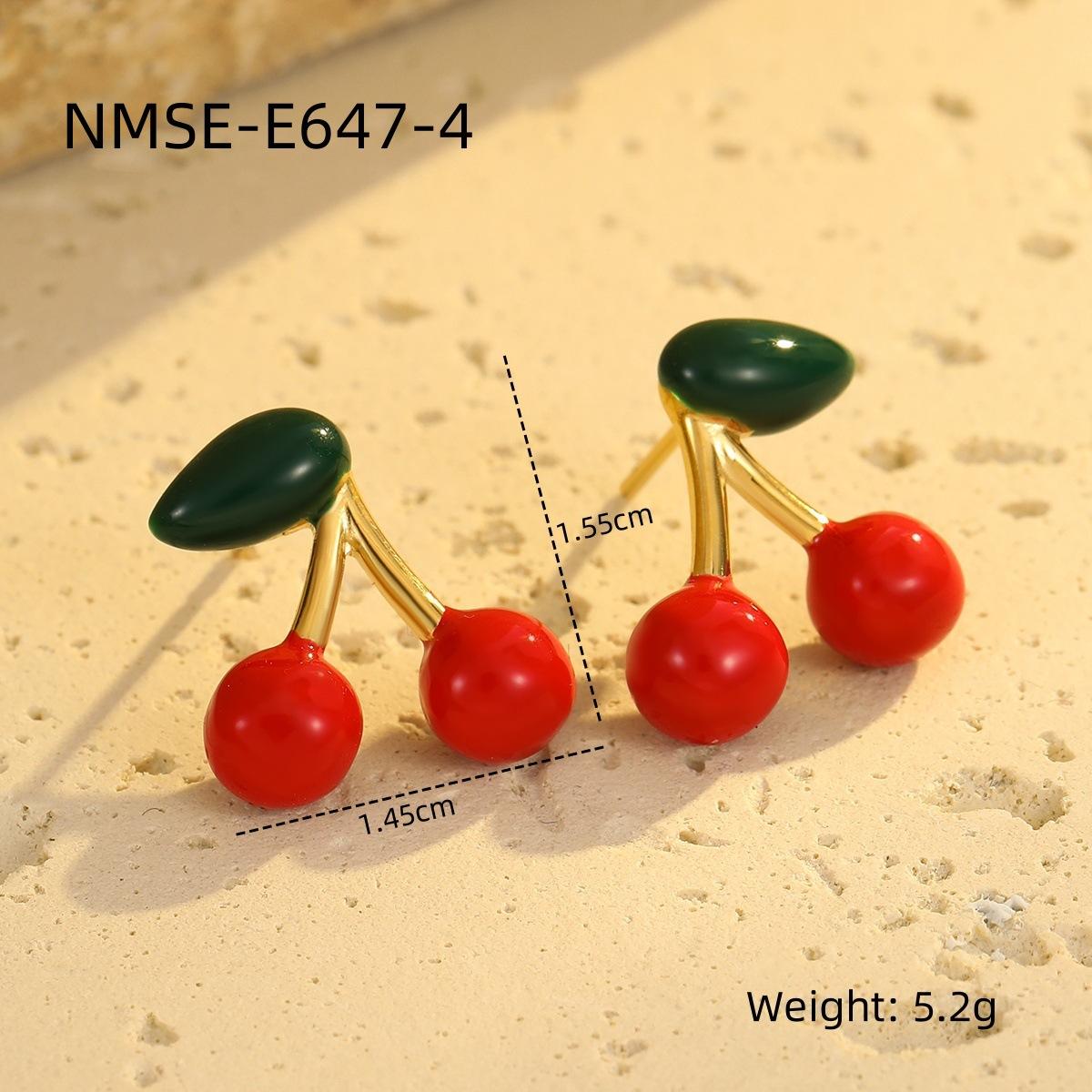 GEMCHIC Women s Cute Cherry Stud Earrings 2025 New Fashion Fruit Design Stainless Steel Red Green Leaf Jewelry 18K