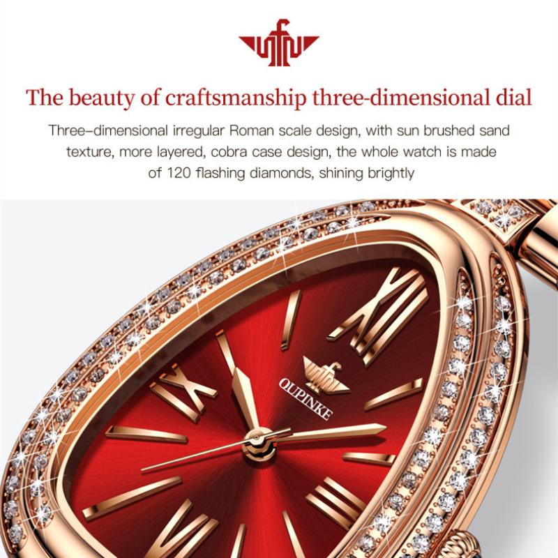 OUPINKE Nouvelle montre pour femme d'affaires et de loisirs de marque Tide avec cadran serpentin incrusté de diamants Montre à quartz étanche haut de gamme de grande valeur