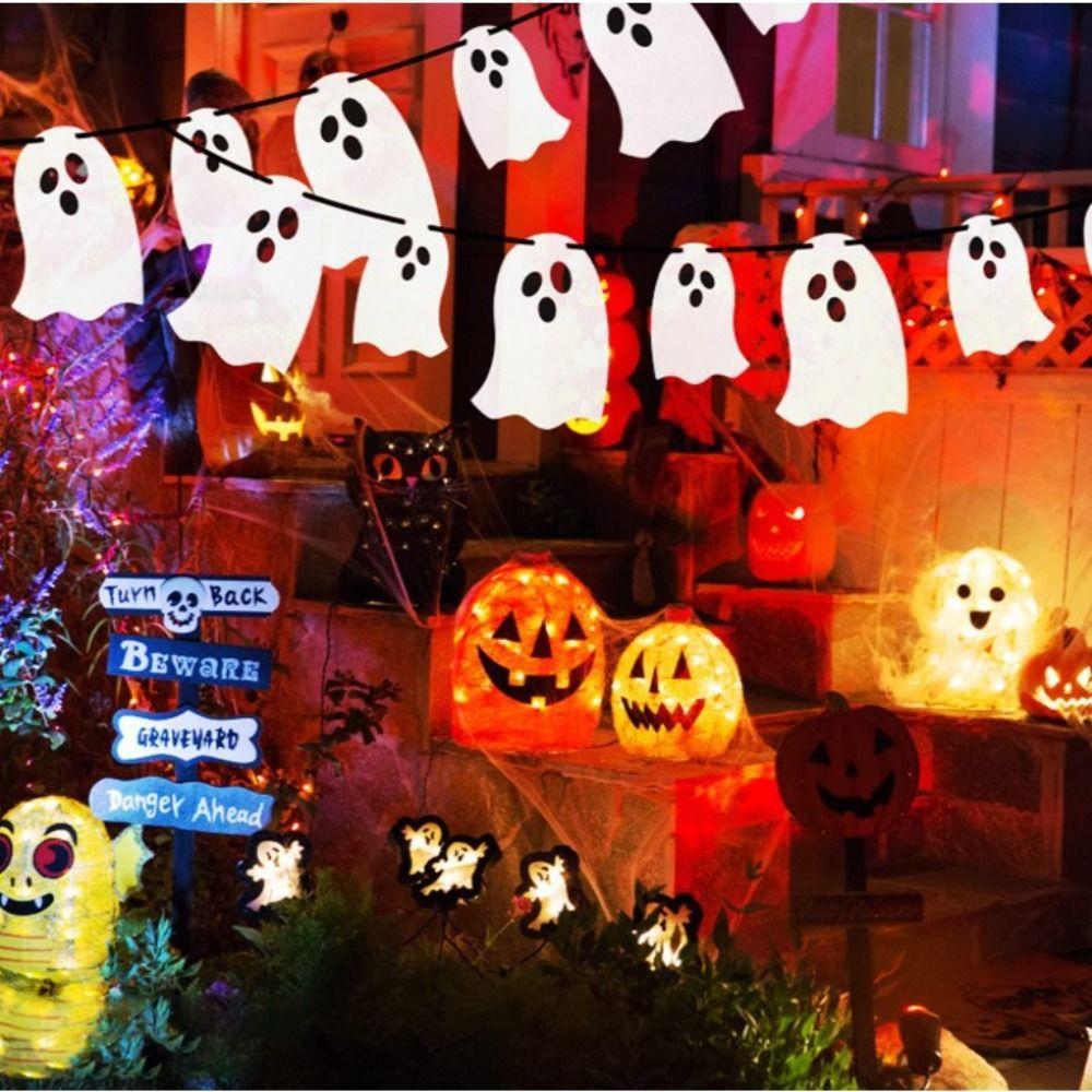 Paper Halloween Ghost Banner Funny Pull Flower Decoration Props Supplies Ghost Flag  Bar