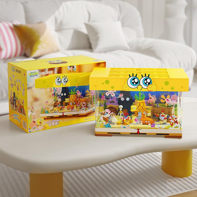 Spongebob Squarepants Area X Bikini Bottom Glow Light Building Blocks USB Charging Desk Decor Blind Box Ocean Scene Model Toy