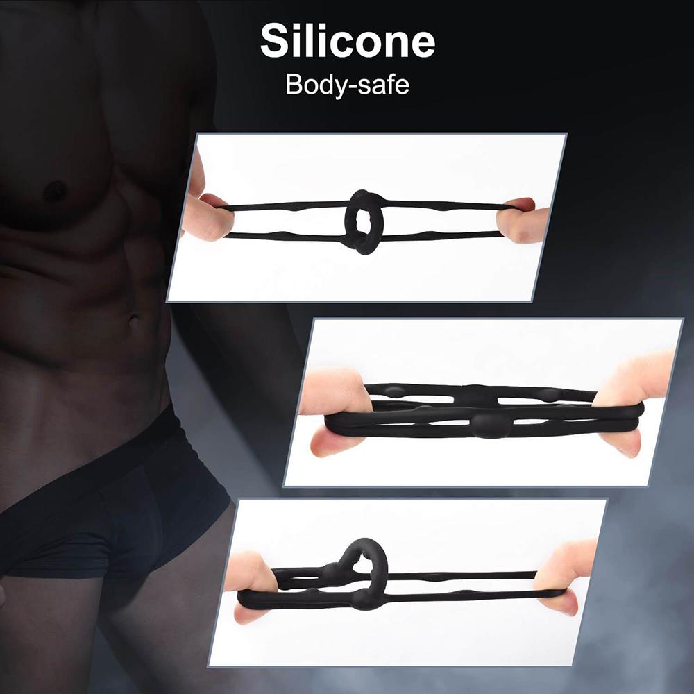 Durable Male Penis Ring Silicone Cock Ring Delay Ejaculation Scrotal Binding Ball Stretcher Enlargement Cockring Sex Toy For Men