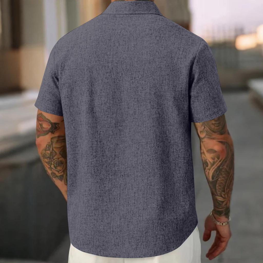 Men's Summer Colorblock Lapel Short-Sleeved Shirt Men's Casual Fashion Short-Sleeved Shirt