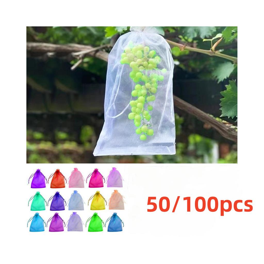 50/100pcs Strawberry Grapes Fruit Grow Bags Netting Mesh Vegetable Plant Protection Bags For Pest Control Anti-Bird Garden Tools