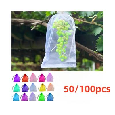 50/100pcs Strawberry Grapes Fruit Grow Bags Netting Mesh Vegetable Plant Protection Bags For Pest Control Anti-Bird Garden Tools