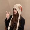 Autumn and winter warm handmade braided knit hat, trendy new fashion patchwork tassel red wool hat for women